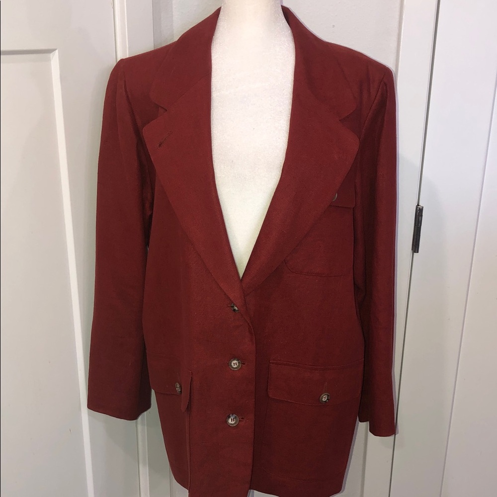 Moygashel 100% Irish linen vintage Women's terra-cotta color Blazer fall winter